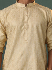 Men's Gold And Rose Gold Silk Blend Kurta Pyjama Set