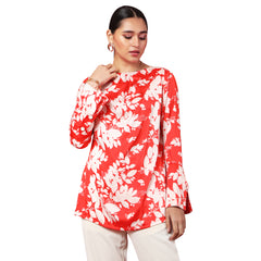 Mia Printed Boat Neck Top With Detailing