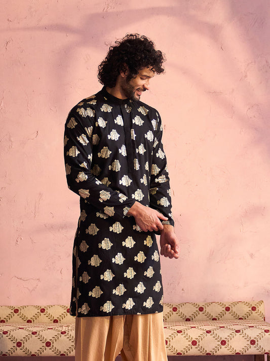 Men's Black Viscose Kurta