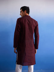 Men's Maroon And White Pure Cotton Kurta Pyjama Set