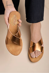 Shoetopia Embellished Cross Strap Copper Flats For Women