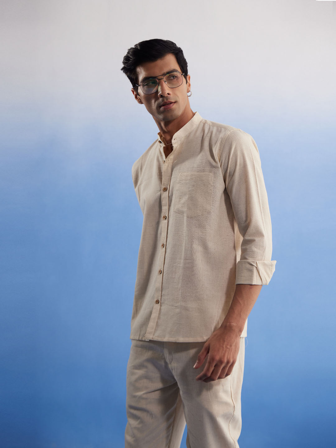 Men's Cream Cotton Ethnic Shirt