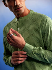 Men's Green Cotton Kurta Pyjama Set