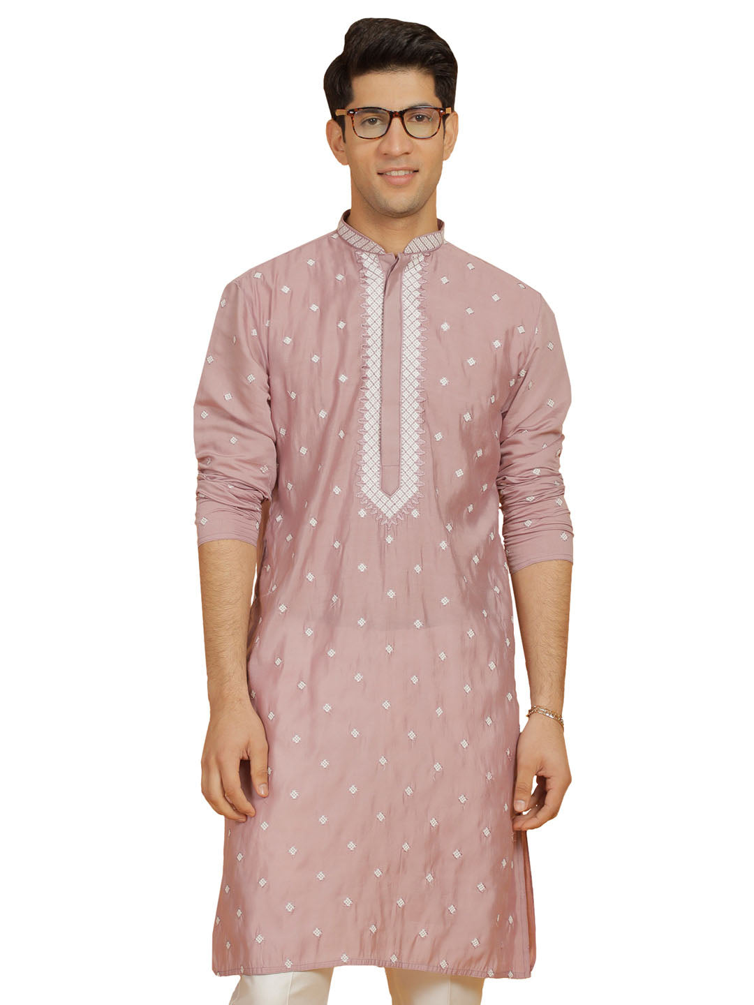 Men's Pink Silk Blend Kurta