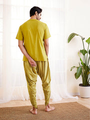 Men's Olive Green And Green Cotton Kurta And Dhoti Set