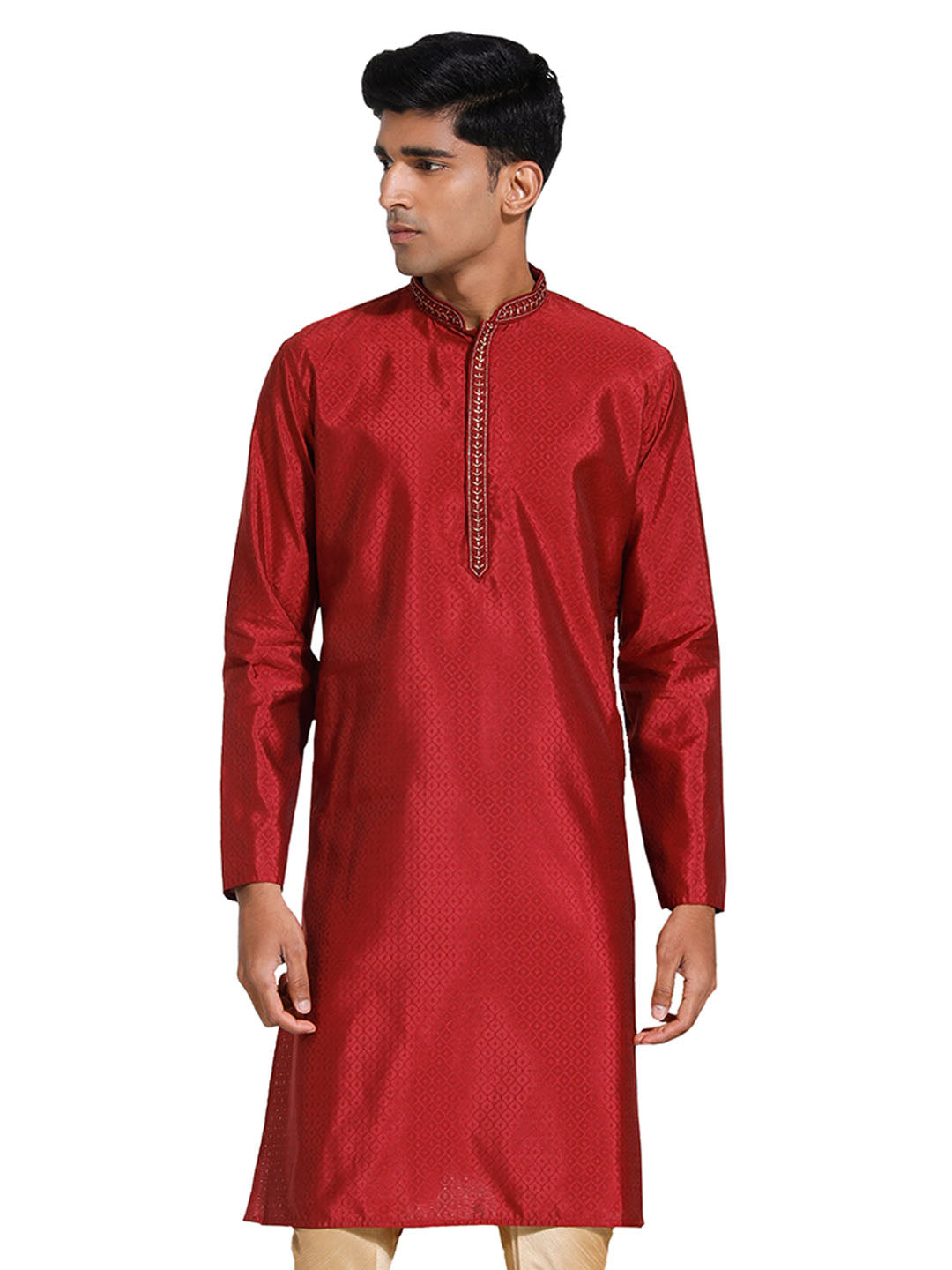 Men's Maroon Silk Blend Kurta