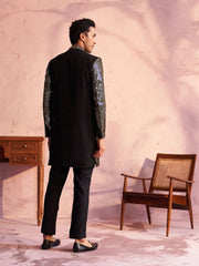 Men's Black Georgette Sherwani Set