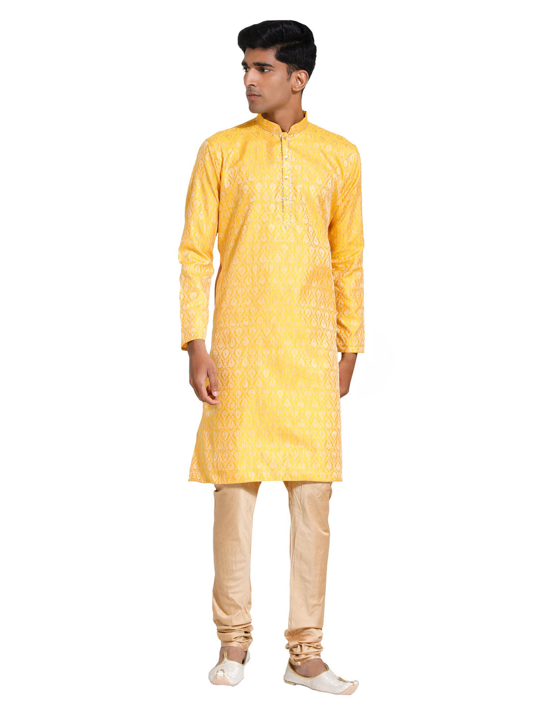 Men's Yellow Silk Blend Kurta And Pyjama Set