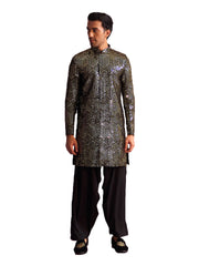 Men's Black Georgette Sherwani Set