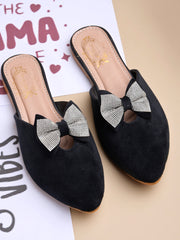 Shoetopia Embellished Black Flat Mules For Women & Girls