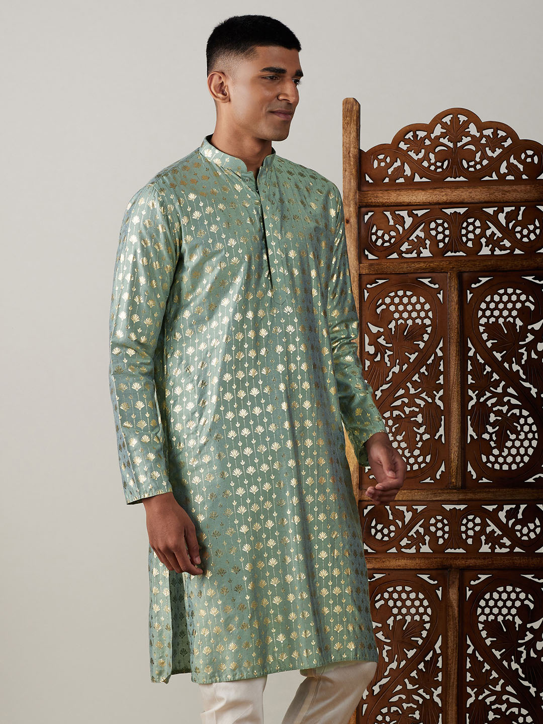 Men's Green Viscose Kurta