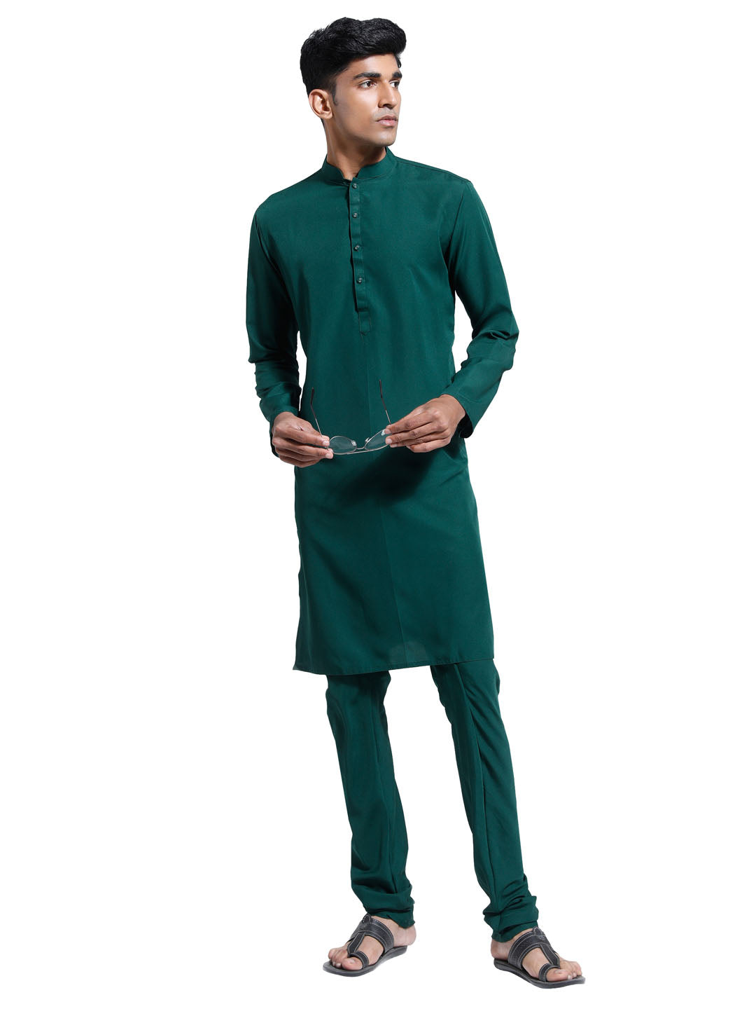 Men's Green Crepe Kurta And Pyjama