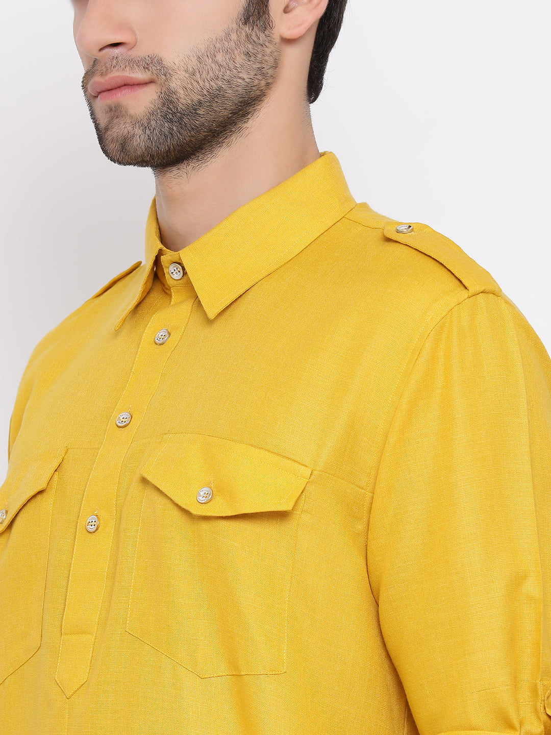 Men's Mustard Cotton Blend Pathani Kurta