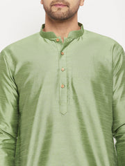 Men's Light Green Silk Blend Kurta