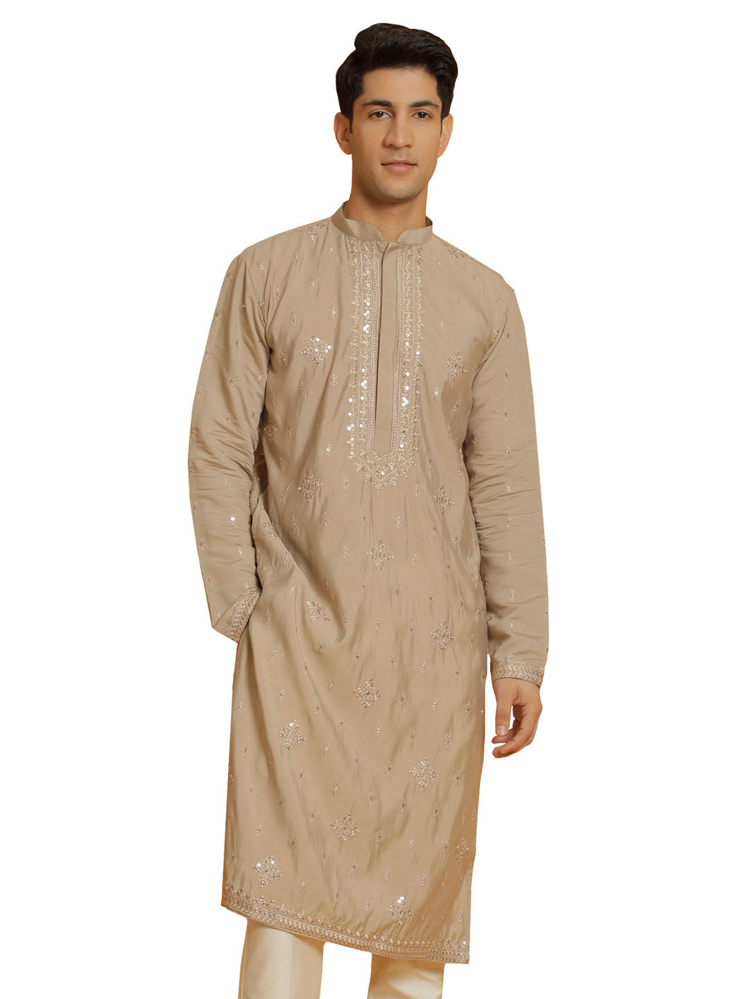 Men's Gray Silk Blend Kurta