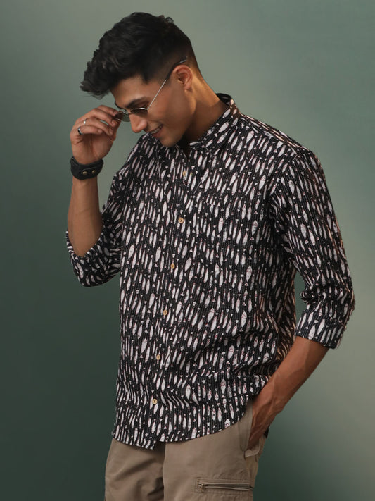 Men's Black Cotton Ethnic Shirt