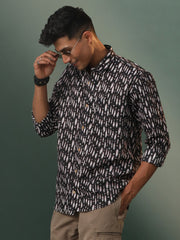 Men's Black Cotton Ethnic Shirt