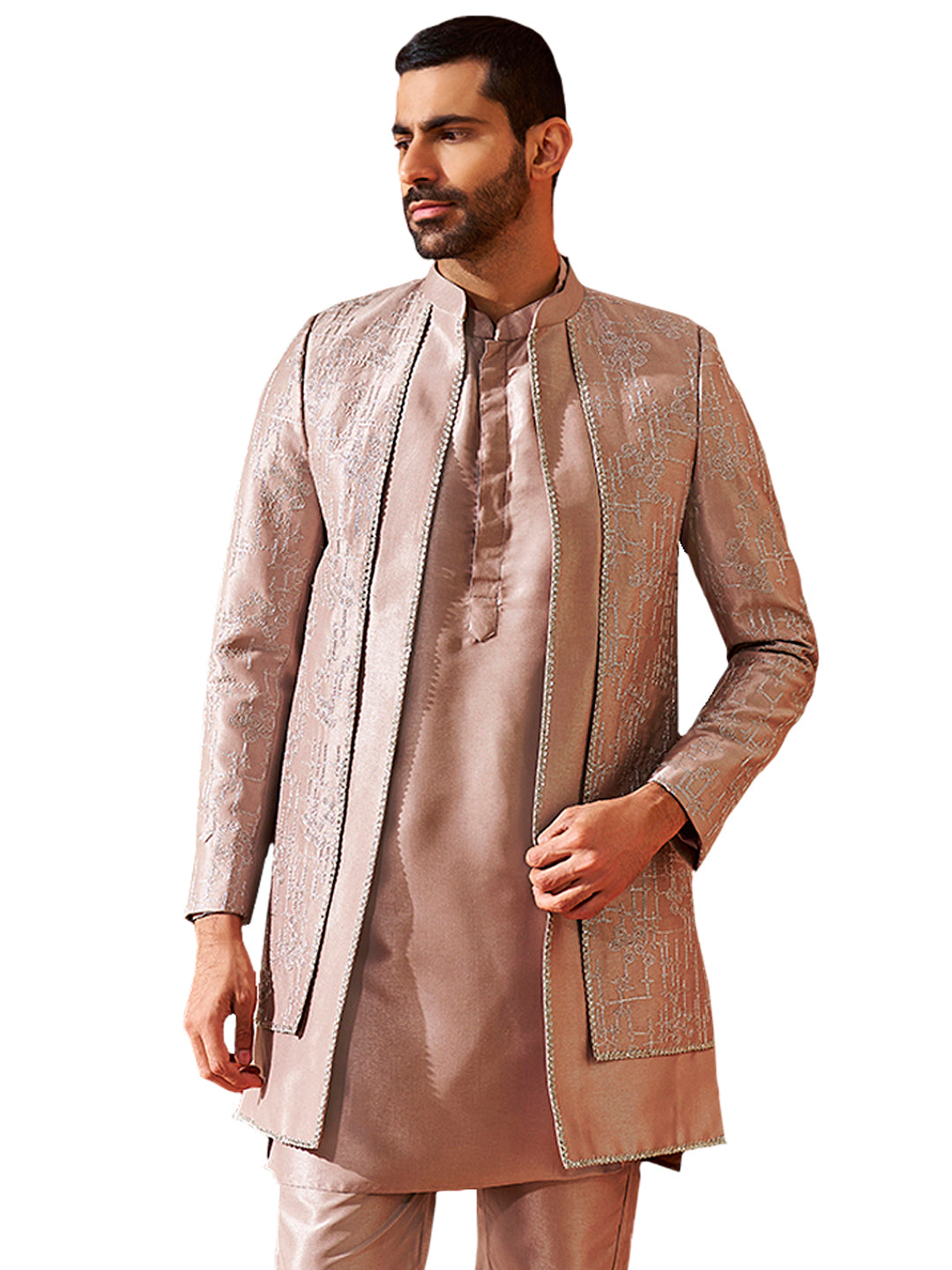 Men's Rose Gold Silk Blend Sherwani Only Top