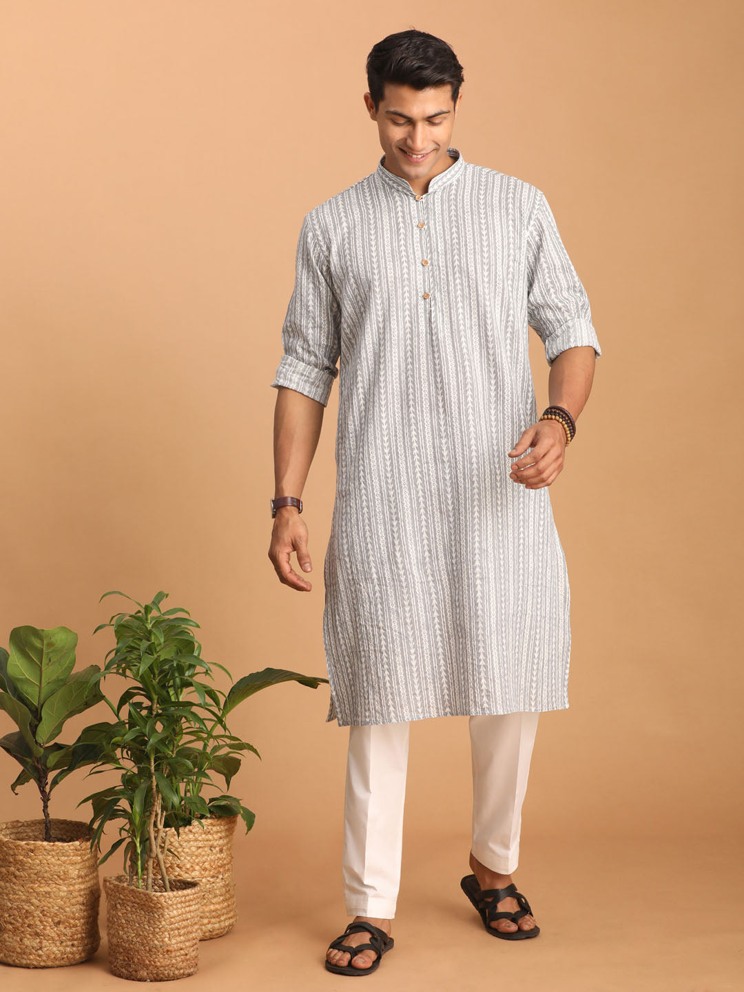 Men's Grey Cotton Kurta