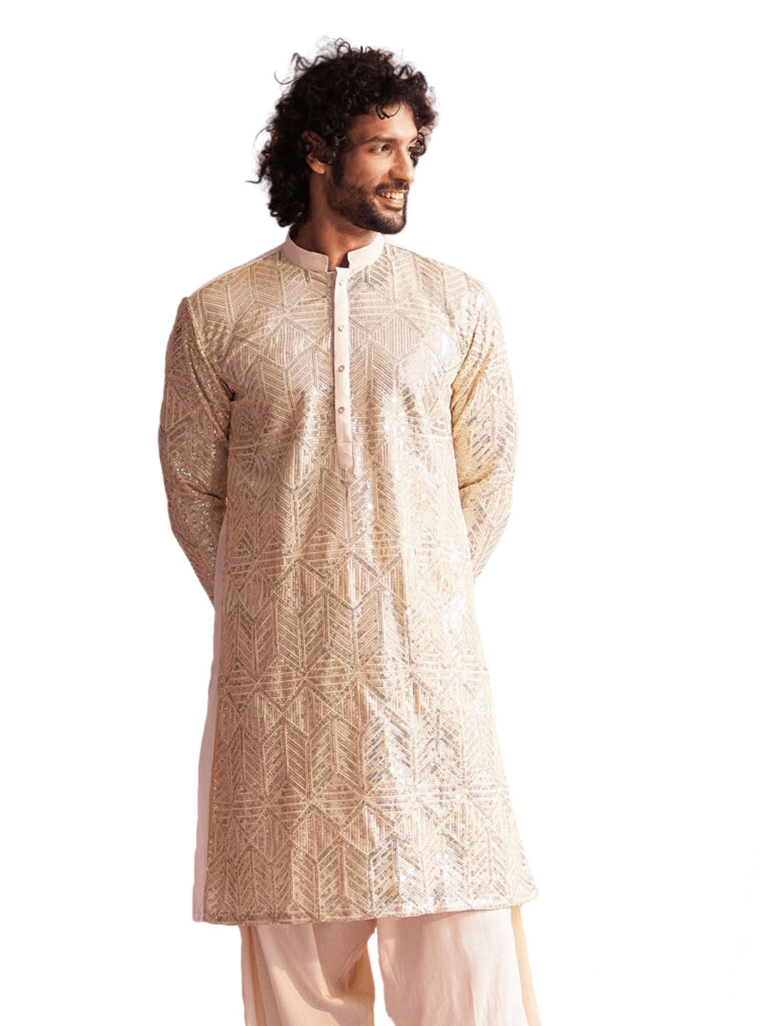 Men's Cream Georgette Kurta