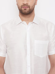 Men's White Silk Blend Ethnic Shirt