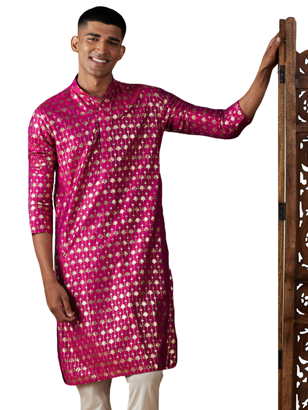 Men's Pink Viscose Kurta