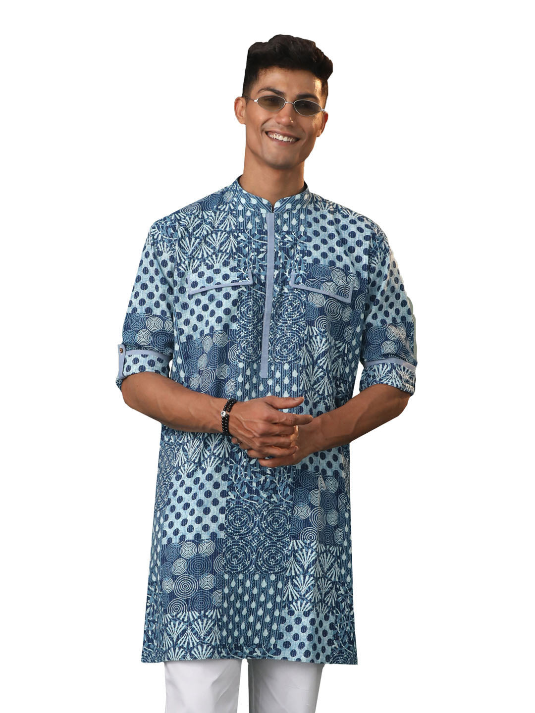 Men's Blue Cotton Kurta