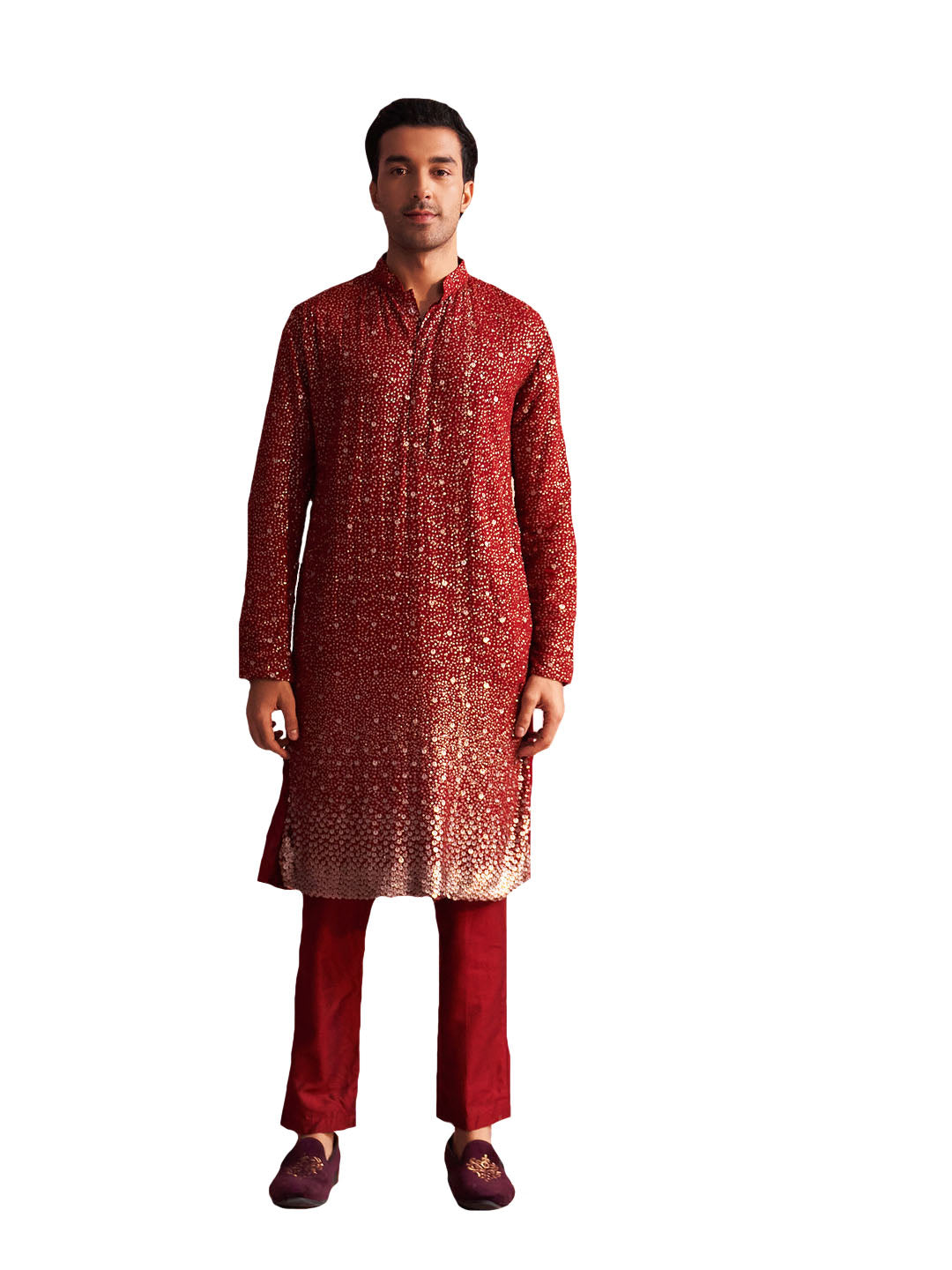 Men's Maroon Georgette Kurta Pyjama Set