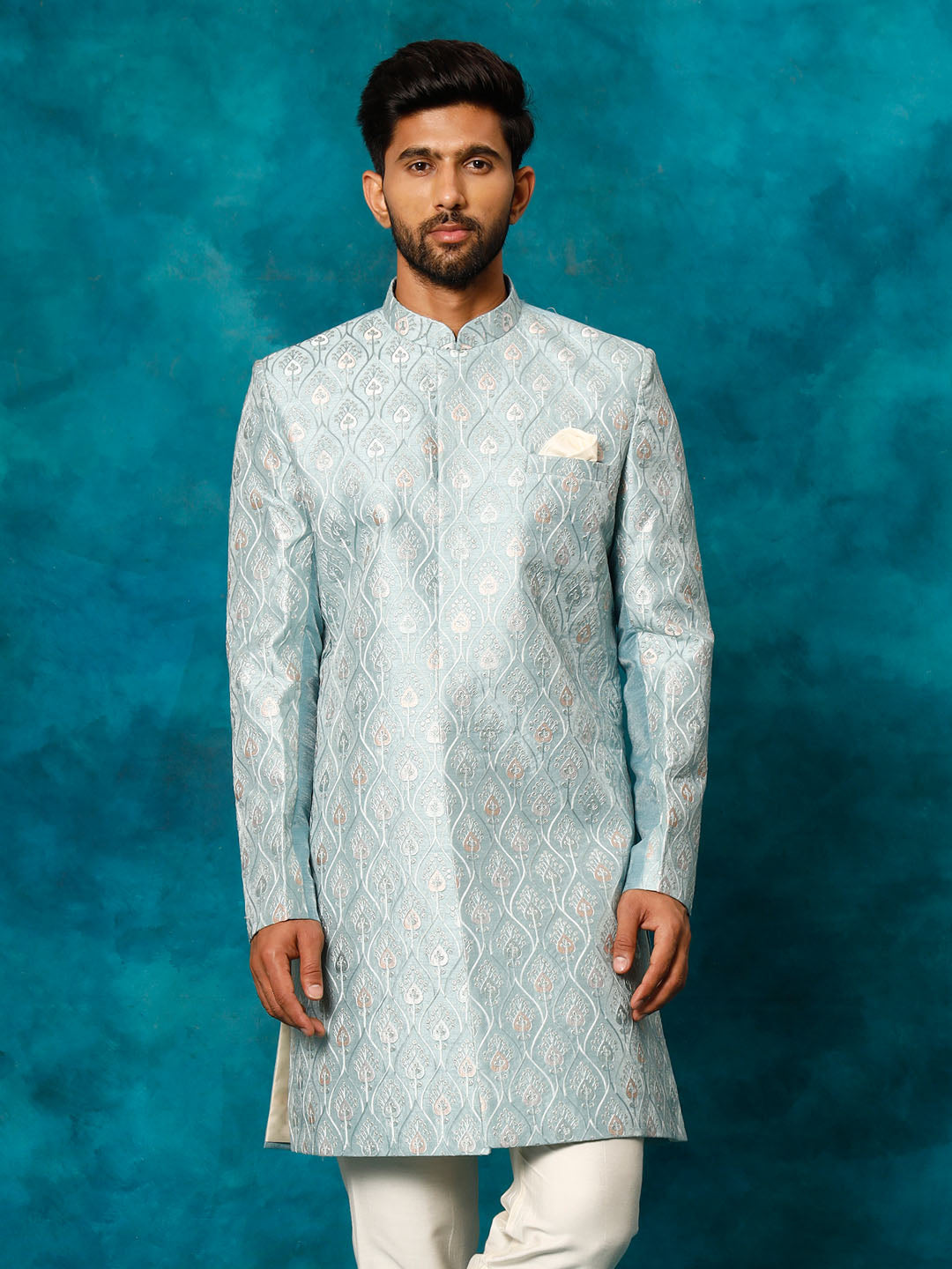 Men's Mint Green Silk Blend Sherwani Only Top