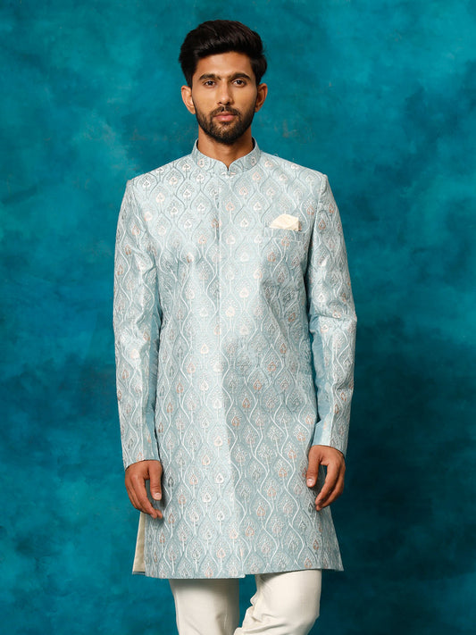 Men's Mint Green Silk Blend Sherwani Only Top