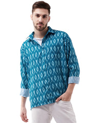 Men's Turquoise Cotton Blend Ethnic Shirt