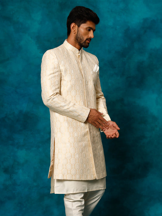 Men's Beige Silk Blend Sherwani Only Top