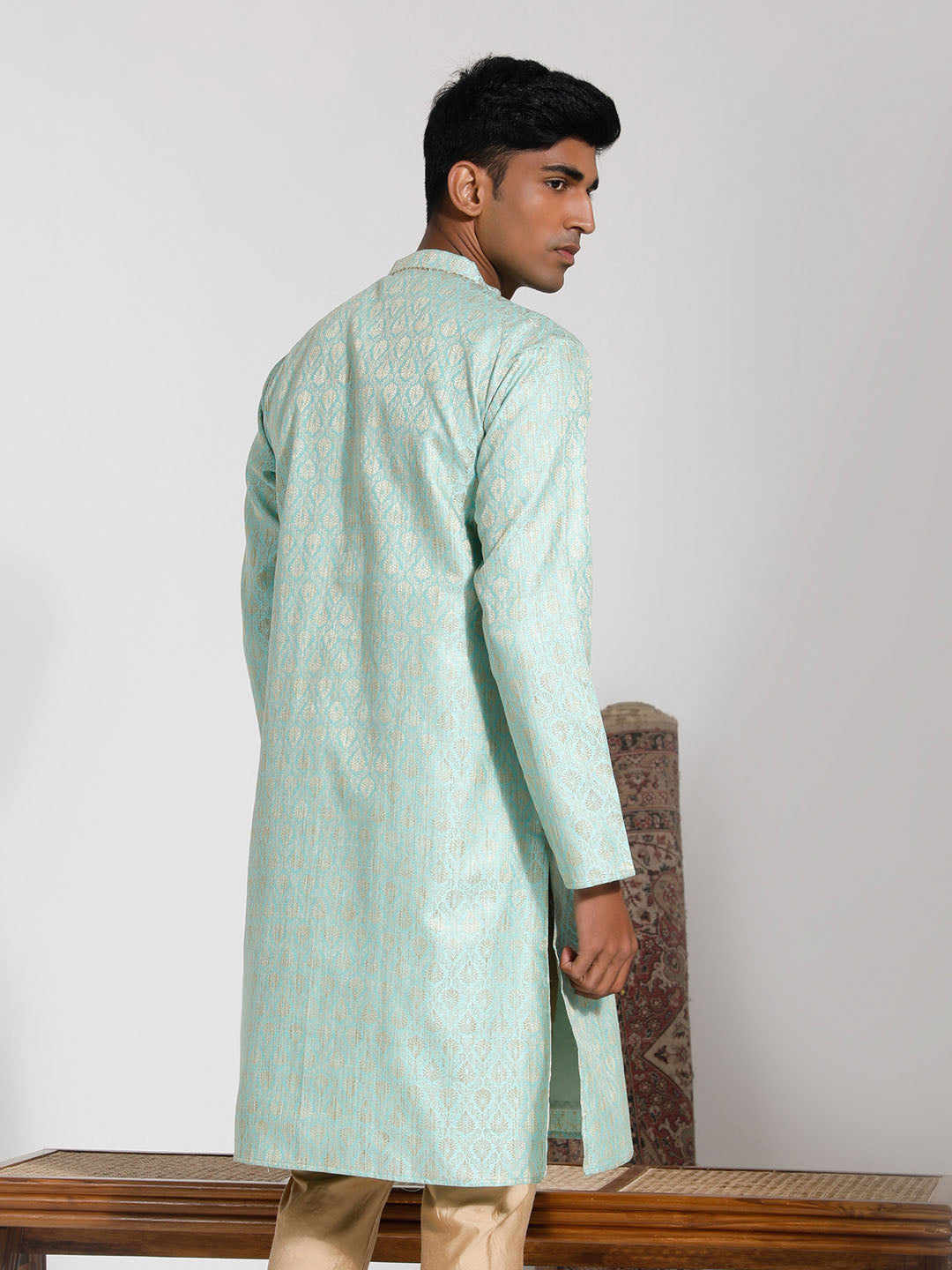 Men's Green Silk Blend Kurta