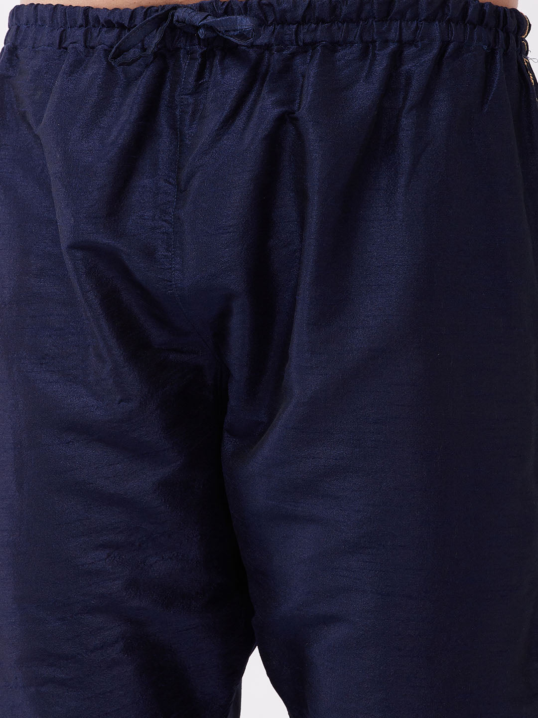 Men's Navy Blue Silk Blend Embroidered Pyjama