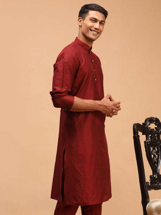 Men's Maroon Viscose Kurta