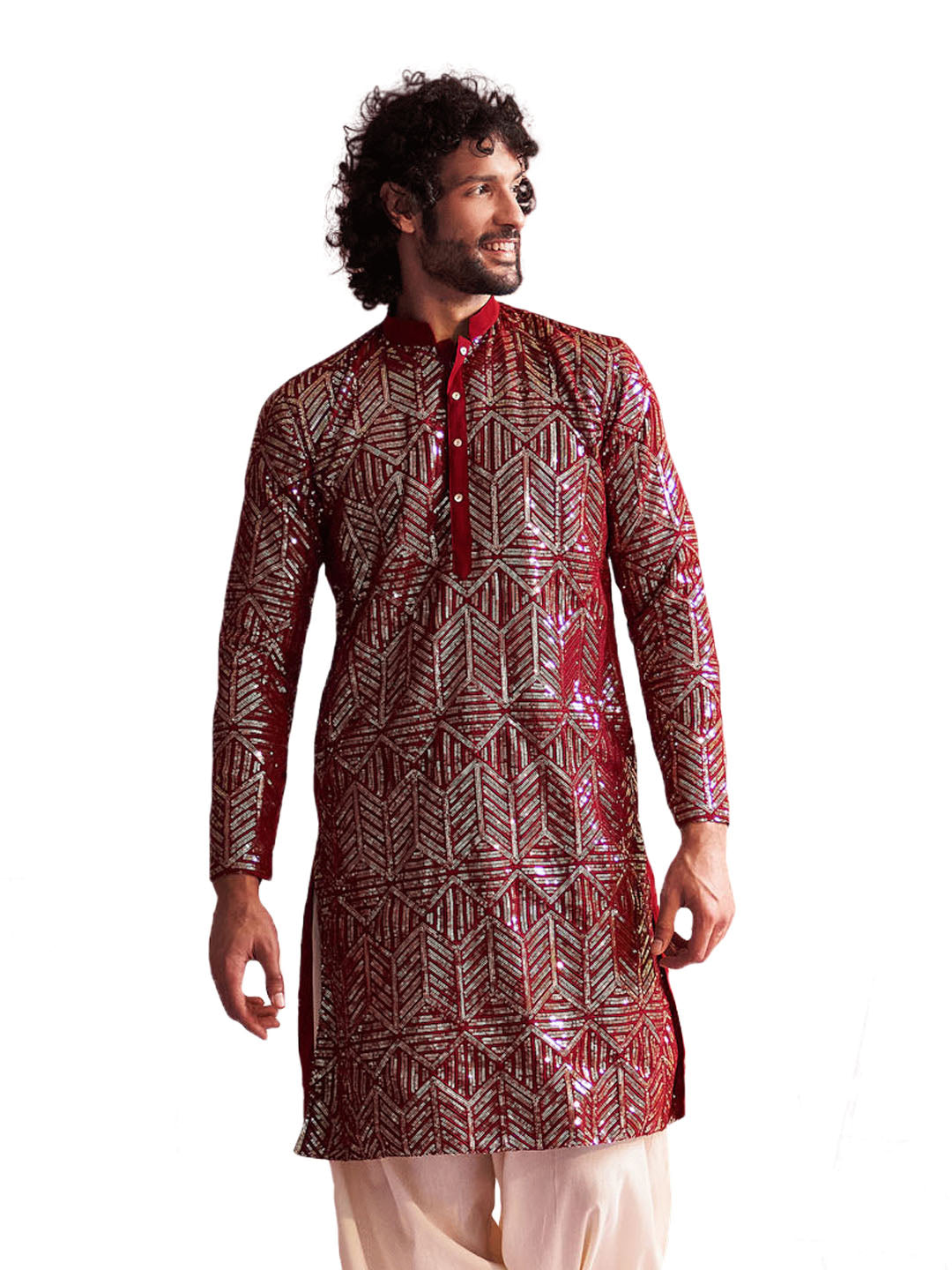 Men's Maroon Georgette Kurta