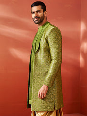 Men's Green Silk Blend Sherwani.