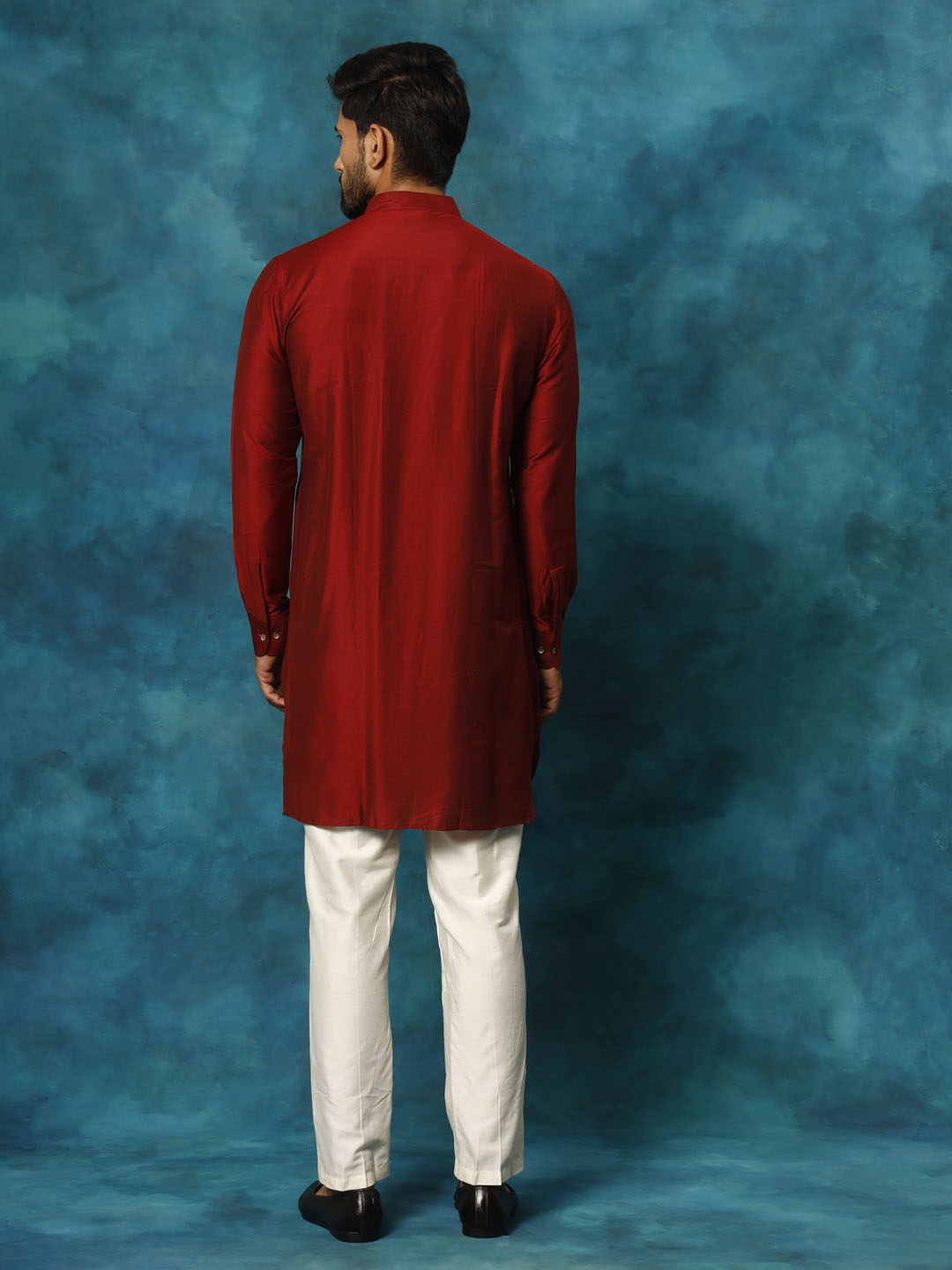 Men's Maroon And Cream Viscose Kurta Pyjama Set