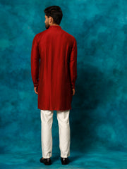 Men's Maroon And Cream Viscose Kurta Pyjama Set