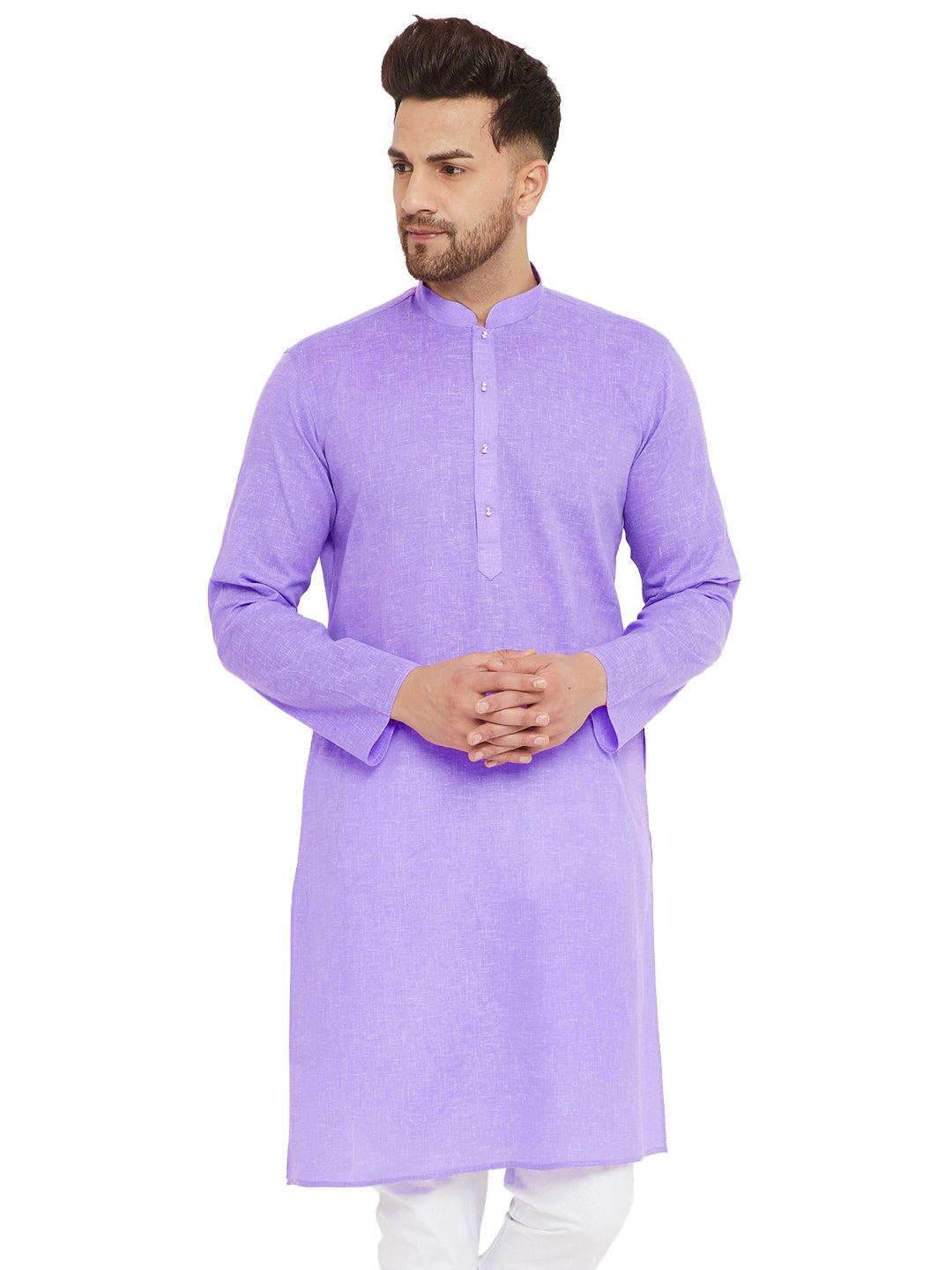 Men's Purple Cotton Blend Kurta