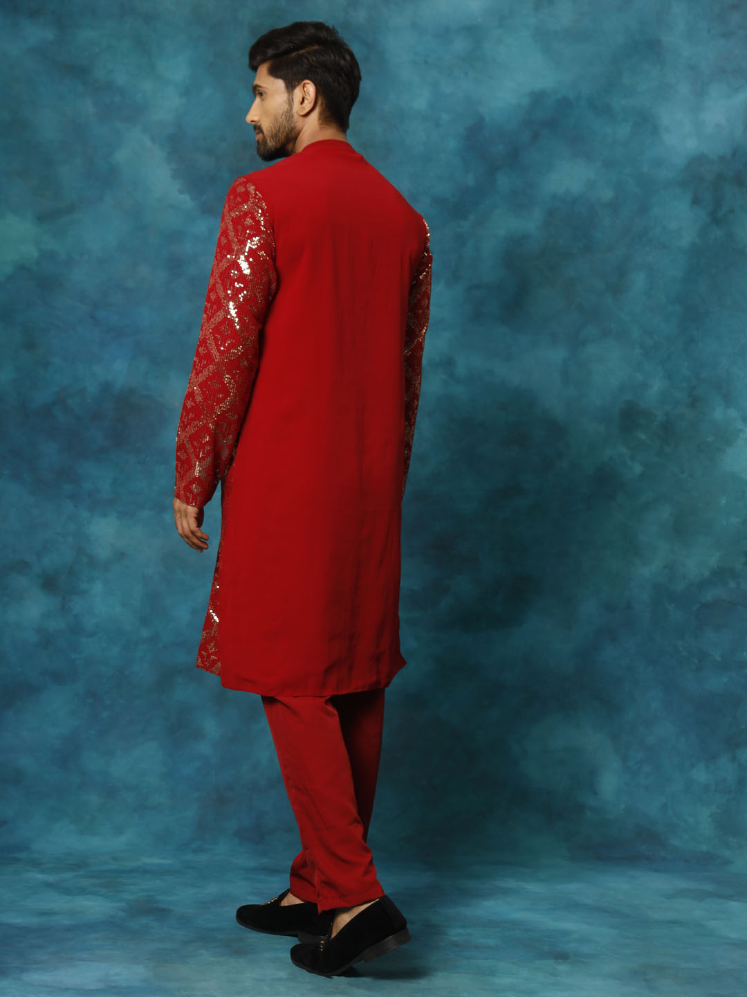 Men's Maroon Georgette Kurta Pyjama Set