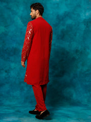 Men's Maroon Georgette Kurta Pyjama Set