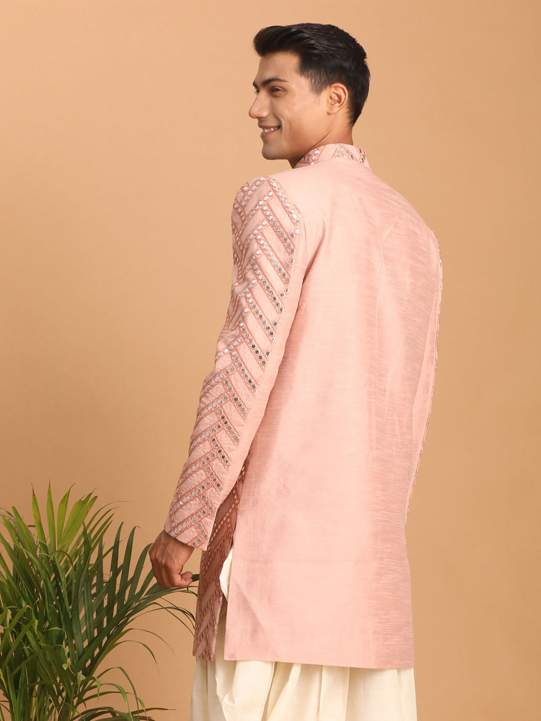 Men's Pink Silk Blend Sherwani Only Top