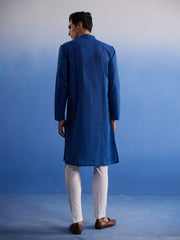 Men's Blue And White Pure Cotton Kurta Pyjama Set