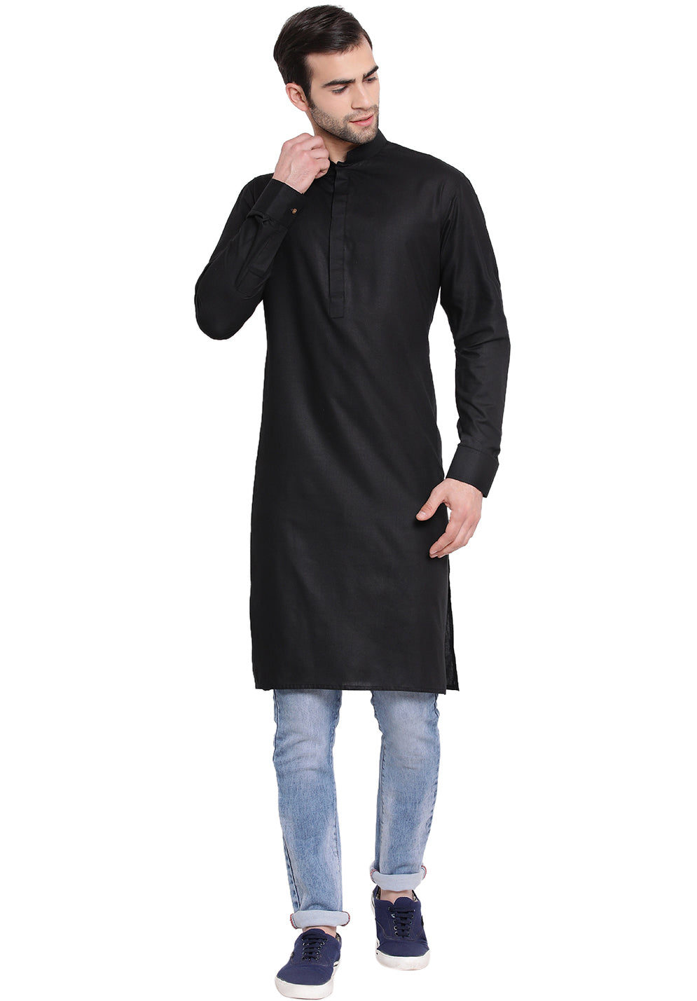 Men's Black Cotton Blend Kurta