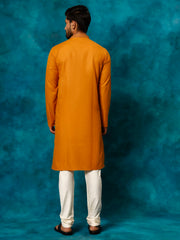 Men's Rust And Cream Cotton Blend Kurta Pyjama Set