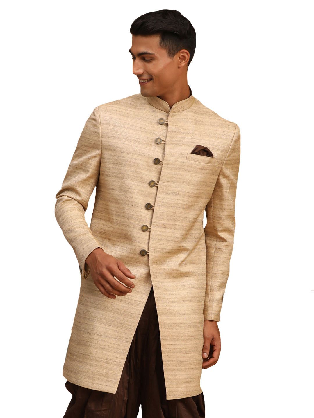 Men's Beige Silk Blend Sherwani Only Top