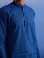 Men's Blue And White Pure Cotton Kurta Pyjama Set