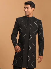 Men's Black Viscose Sherwani Only Top