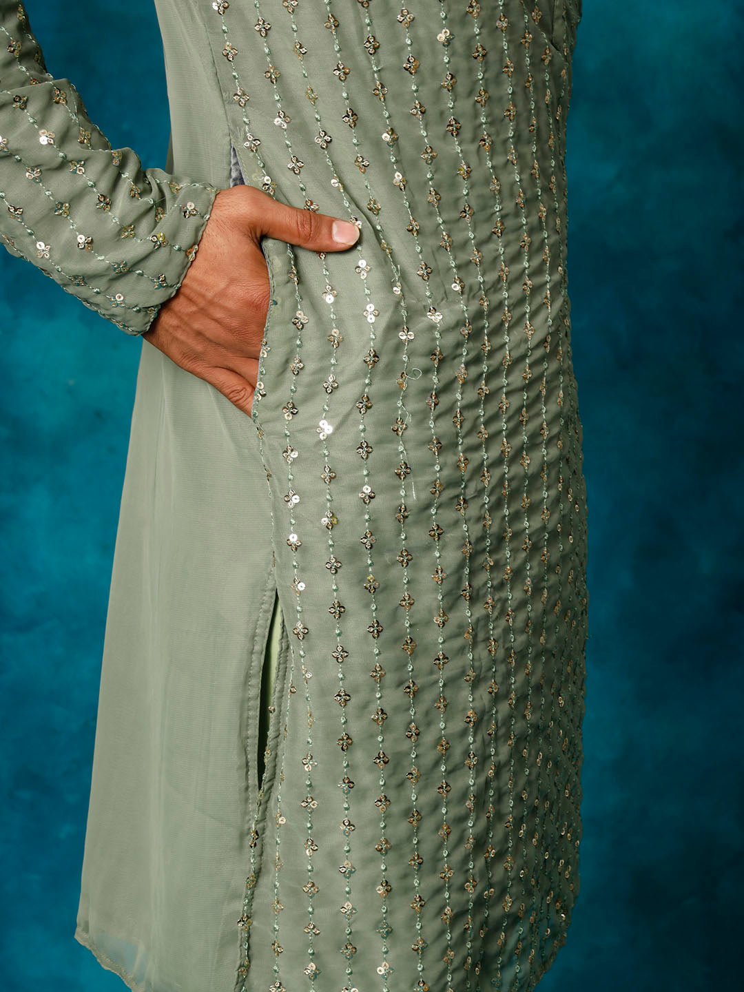 Men's Mint Green Georgette Kurta